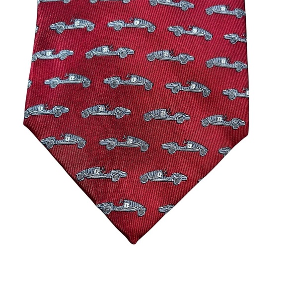 Josh Bach Red Men’s Tie Gray Cars Pure Silk - Picture 1 of 7